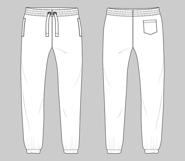 Fleece fabric Jogger Sweatpants overall technical fashion flat sketch vector illustration template front, back views. Apparel Clothing Design Mock up CAD. - Vector, Imagen