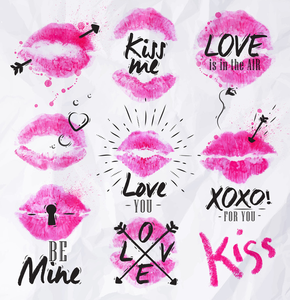 Kiss lipstick signs pink - Vector, Image
