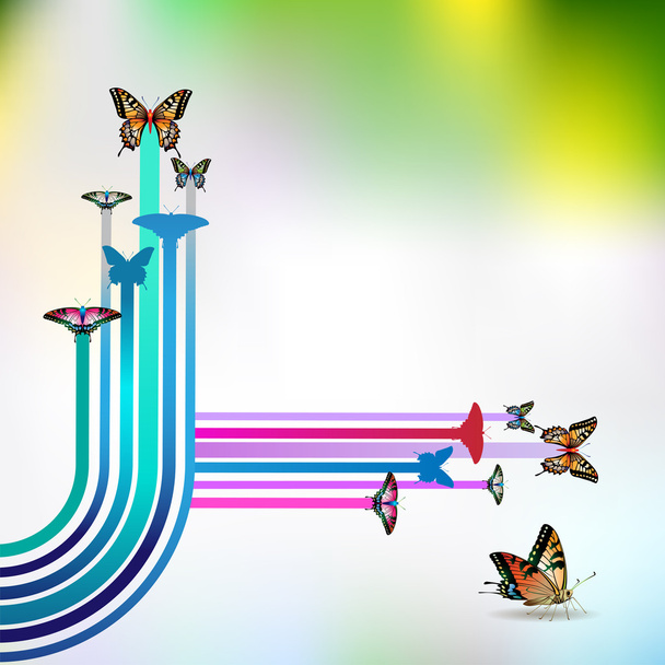 Stripes with butterflies - Vector, Image