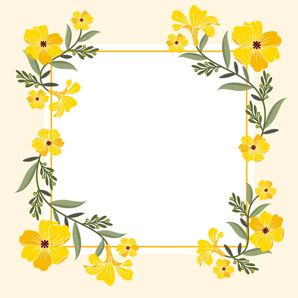 Blank Frame Decorated With Colorful Flowers And Foliage Arranged Harmoniously. Empty Poster Border Surrounded By Multicolored Bouquet Organized Pleasantly. - Vektor, obrázek