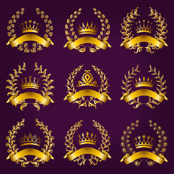 Luxury gold labels with laurel wreath - Vektor, obrázek