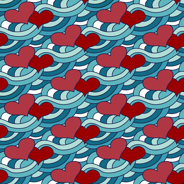 Background with hearts. Seamless pattern on the theme of love with hearts and waves. - Foto, Imagem