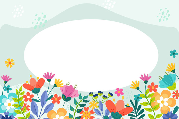 Quadro em branco decorado com formas modernizadas abstratas flores e folhagem. Fronteira moderna vazia cercada por símbolos de linha multicoloridos organizados de forma agradável. - Vetor, Imagem