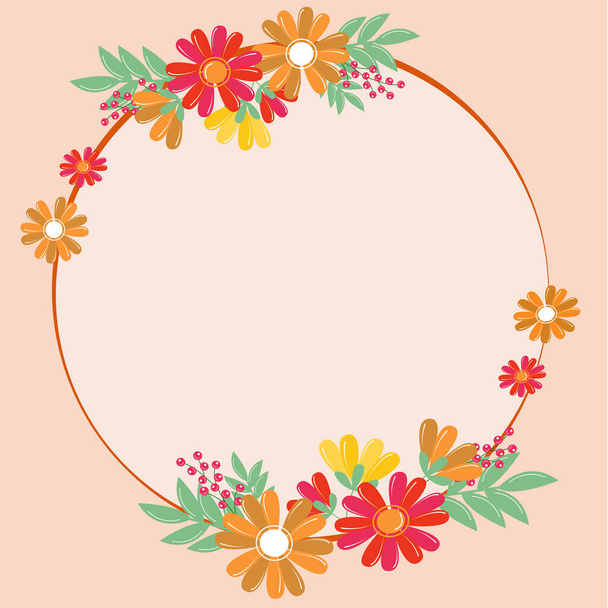 Blank Frame Decorated With Colorful Flowers And Foliage Arranged Harmoniously. Empty Poster Border Surrounded By Multicolored Bouquet Organized Pleasantly. - Vektor, kép