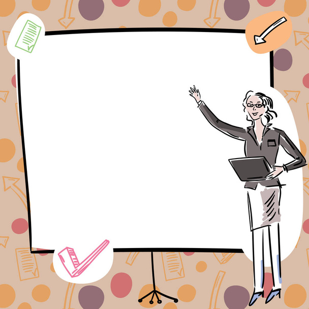 Businesswoman Wearing Casual Standing Firmly Alone Presenting Charts And New Wonderful Ideas. Employee Using Blazer By Himself Showing Old Amazing Thoughts. - Vector, Image