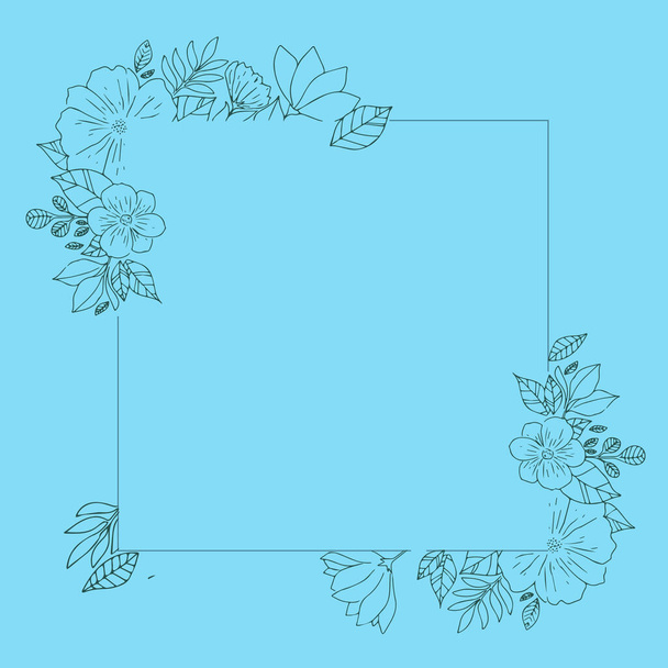 Blank Frame Decorated With Abstract Modernized Forms Flowers And Foliage. Empty Modern Border Surrounded By Multicolored Line Symbols Organized Pleasantly. - Vector, imagen