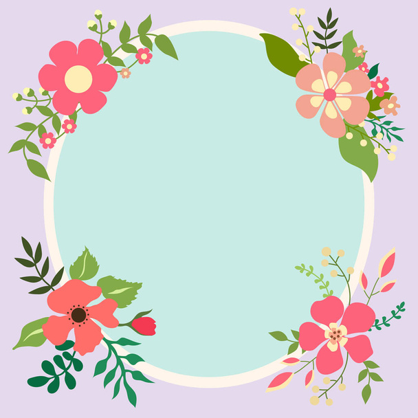 Blank Frame Decorated With Colorful Flowers And Foliage Arranged Harmoniously. Empty Poster Border Surrounded By Multicolored Bouquet Organized Pleasantly. - Vector, Image