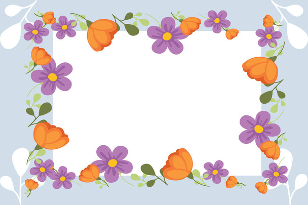 Blank Frame Decorated With Abstract Modernized Forms Flowers And Foliage. Empty Modern Border Surrounded By Multicolored Line Symbols Organized Pleasantly. - Vecteur, image