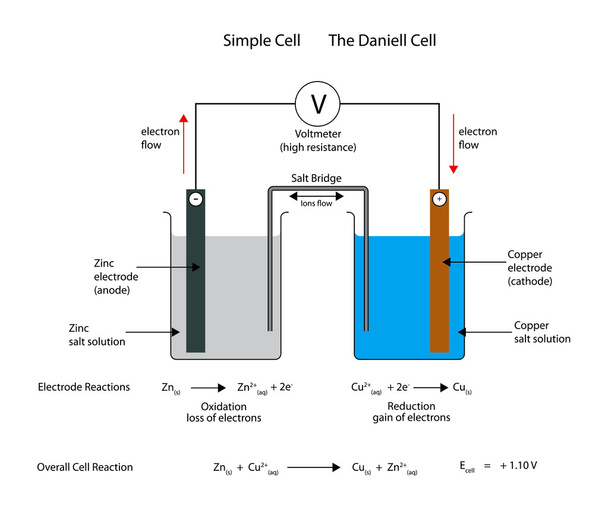 Simple  electrochemical or galvanic cell. The Daniell cell. - Vector, Image