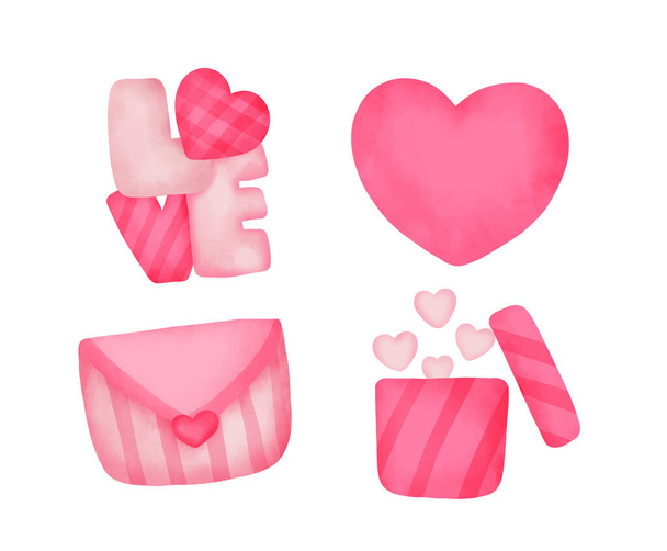 Valentine's day element collection in watercolor. - Vector, Image