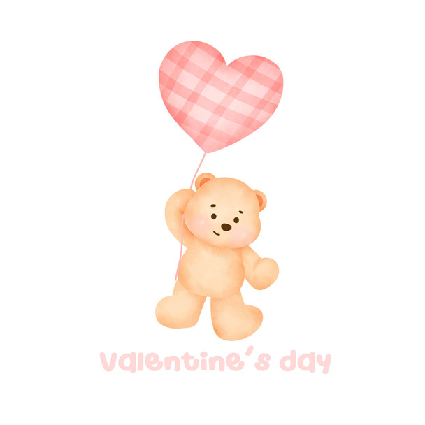  Día de San Valentín con linda tarjeta de felicitación oso. - Vector, imagen