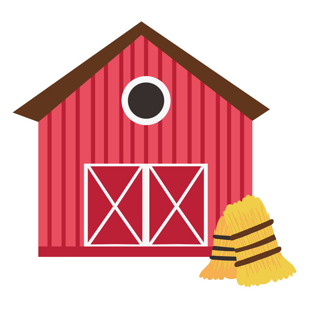 Illustration with a barn for grain and hay. Cartoon style illustration - Vector, Imagen
