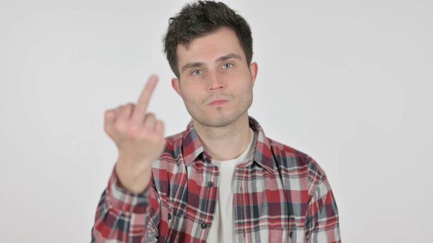 Портрет молодого человека со знаком среднего пальца - Фото, изображение