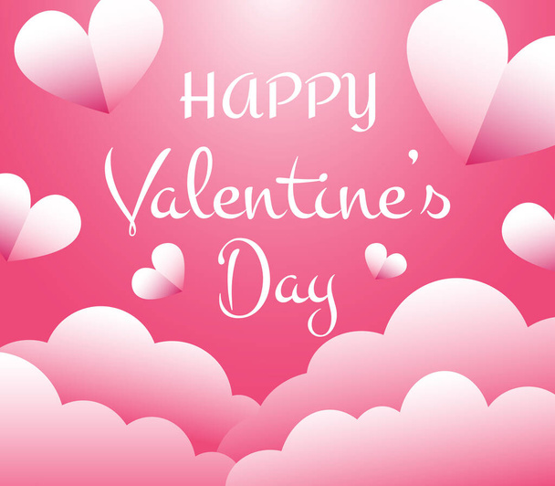 Feliz día de San Valentín letras tarjeta de felicitación cartel romántico ilustración corazón forma amor romance rosa blanco moderno caligrafía - Vector, imagen
