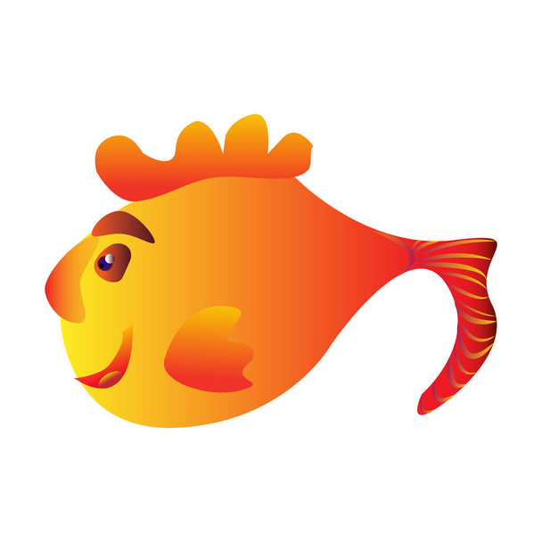 Gold fish character vector illustration happy smiling animal cute head icon isolated on white - Vektor, obrázek
