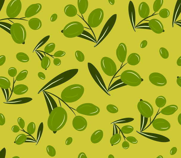 Olive branch green leaves vector pattern seamless illustration organic print fresh nature food packaging paper design fruits - Vecteur, image