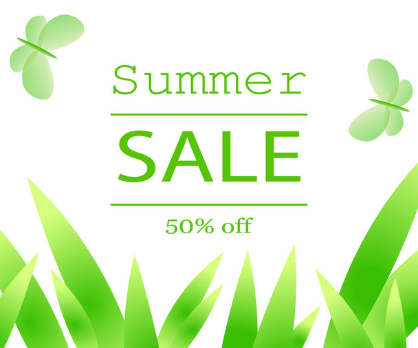 Summer sale banner green grass border shopping marketing background seasonal offer discount - Vektor, Bild