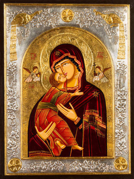 Ikon festett bizánci vagy ortodox stílusban ábrázoló Szűz Mária és Jézus. - Fotó, kép