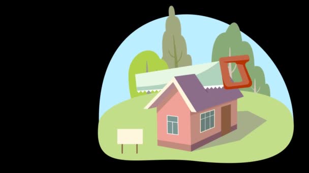 Division of property. The symbol of the house is carved with a hacksaw. The concept of property division. Animation - Materiał filmowy, wideo