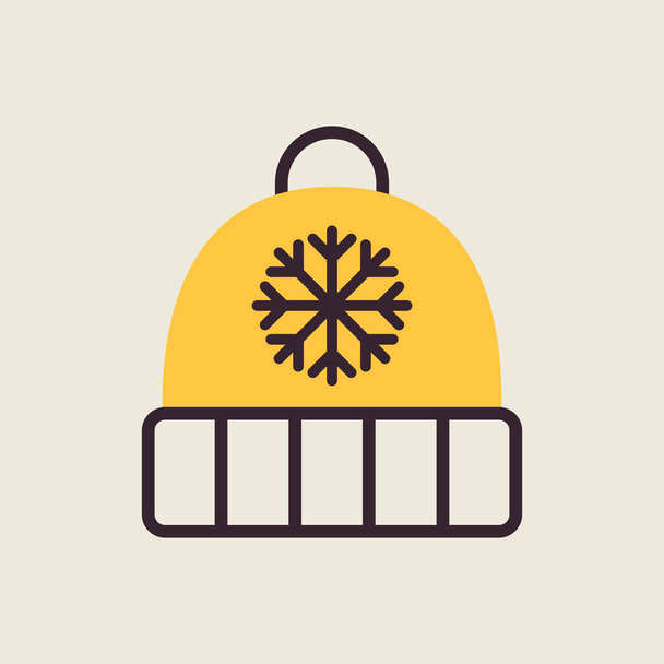 Winter hat cap with snowflake and pompom vector icon. Winter sign. Graph symbol for travel and tourism web site and apps design, logo, app, UI - Vector, Image
