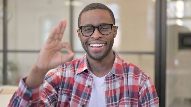 Portrait of African Man showing Ok Sign with Finger - Fotografie, Obrázek