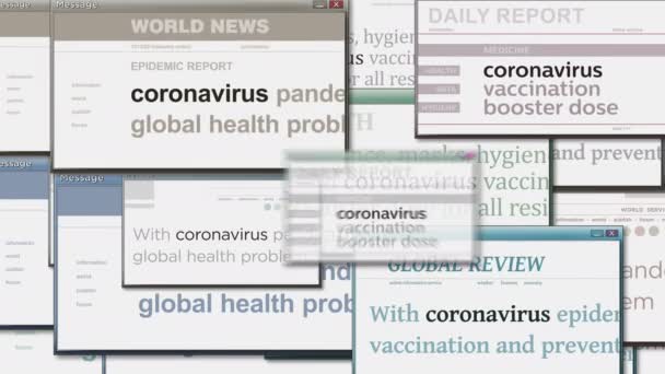Ramen openen met coronavirus hevige epidemie crisis op het computerscherm. Abstract concept van nieuws titels in de media. Naadloze en lussen weergave animatie. - Video