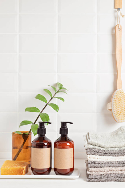 Bathroom styling and organization. Organic lifestyle and skin care products - Foto, imagen