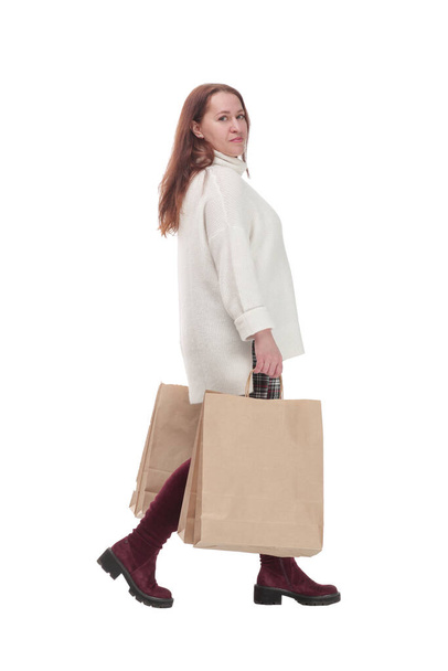 casual woman with shopping bags .isolated on a white background. - Fotografie, Obrázek