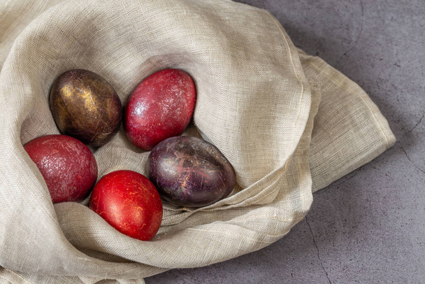 Creative colored eggs.  Easter grey background with copy space - Valokuva, kuva