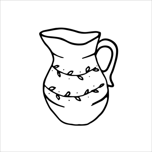 Cream jug with floral ornament. Doodle element for design - Vector, Image