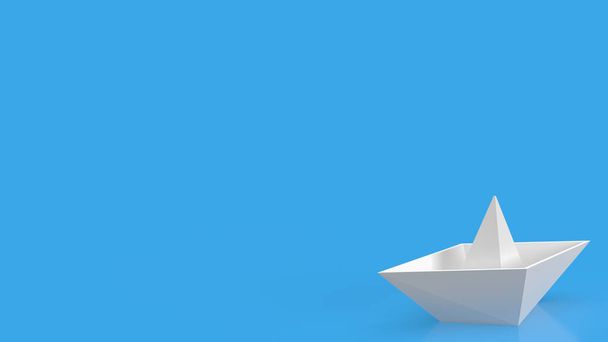 ビジネスコンセプトのための青の背景に白いボート3Dレンダリング - 写真・画像