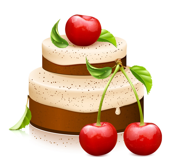 Sweet cake with ripe cherries - Vector, Imagen