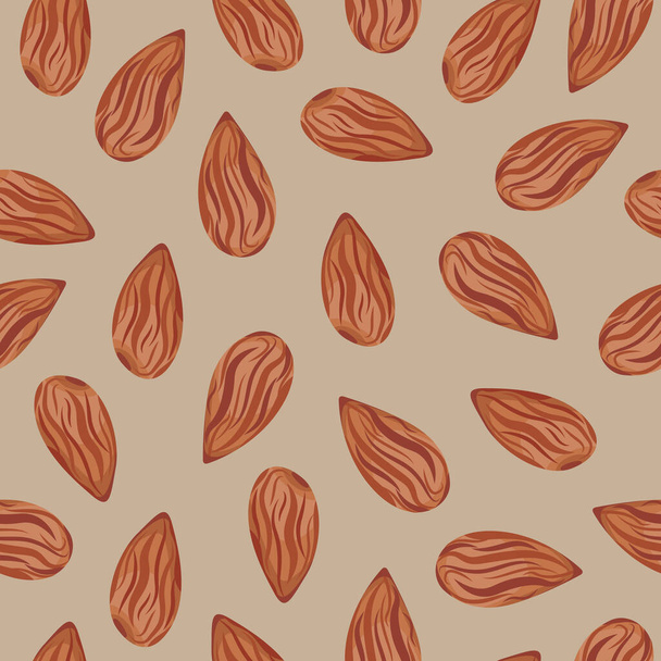 Vector almond nuts seamless pattern isolated on beige background. - Vector, afbeelding