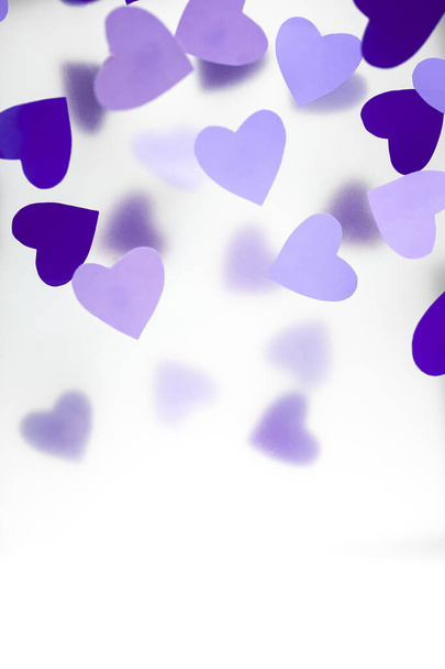 Very peri, hearts in trending color on a white foggy background. Cards for Valentines Day in purple tones. - Foto, afbeelding