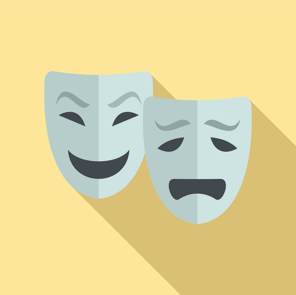 Ancient theatre mask icon flat vector. Drama theater - Vetor, Imagem