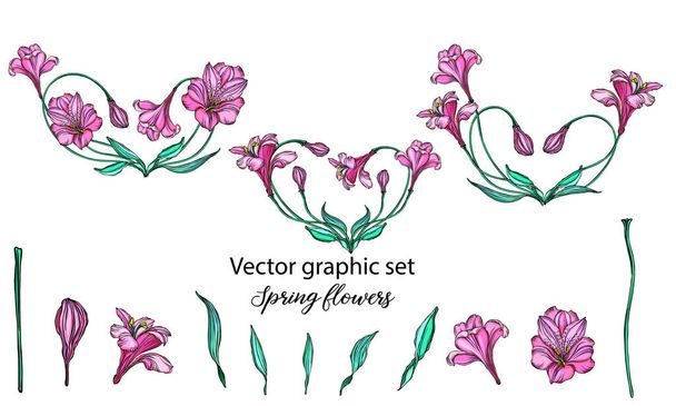 Arreglos florales vectoriales con flores rosas románticas. - Vector, imagen