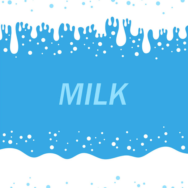 Pouring Milk Splash on Blue Background. White Creamy Liquid Drops. Fresh Farm Milky Flow Drink. Minimalist Poster - Foto, Bild