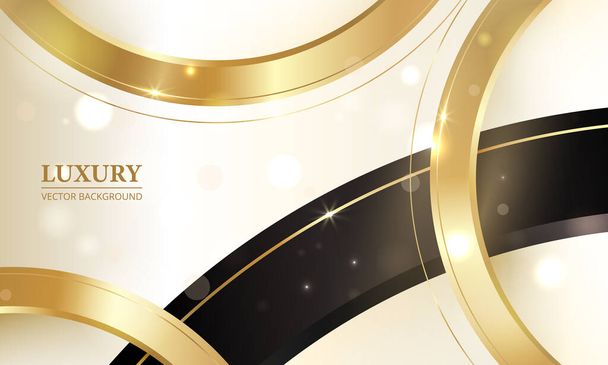 Soft golden luxury background with gold and black circle lines and the light bokeh sparkles. - Vector, Image