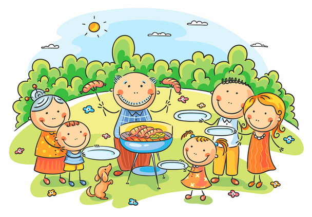 Big family having picnic - Vector, Image