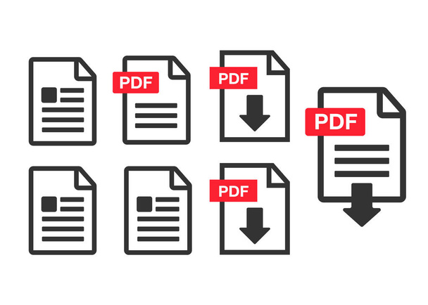 Pdf ファイルのダウンロード アイコン。ドキュメントのテキスト、シンボル web 形式情報、ベクトル イラスト - ベクター画像