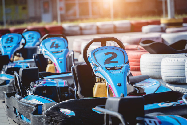 Row of go carts at the track and ready to start - Fotó, kép