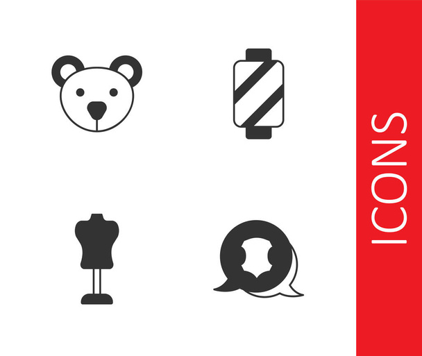 Set Leather, Teddy bear plush toy, Mannequin and Sewing thread on spool icon. Vector - Vektor, obrázek