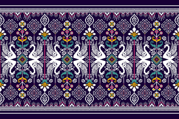 Beautiful figure tribal Ukrainian geometric ethnic oriental pattern traditional on purple background.Aztec style embroidery abstract vector illustration.design for texture,fabric,clothing,wrapping. - Вектор,изображение