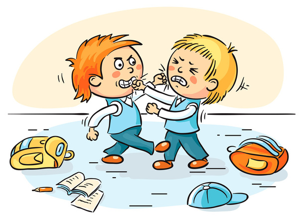Two schoolboys are fighting - Vector, Image