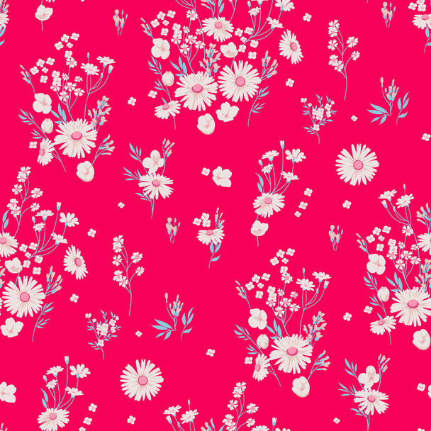 Floral seamless pattern with daisy meadow - Wektor, obraz