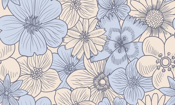 vector seamless pattern with flowers - Vektori, kuva