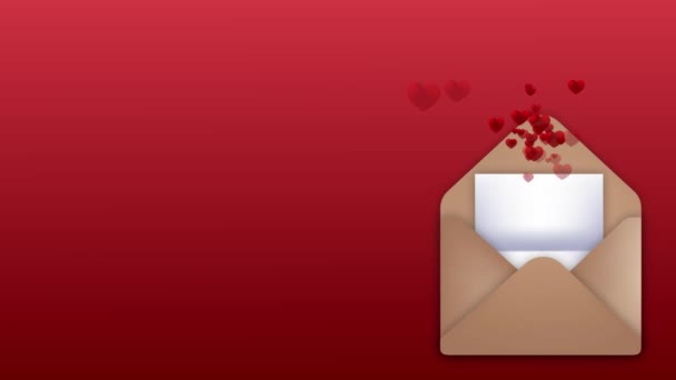background with envelope emitting red love hearts, for valentine's day, mother's day or love message. 4k video background - Кадры, видео