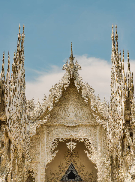 Chiang Rai, Thailand - Sep 05, 2020 : Elaborate sculptures at the famous Wat Rong Khun (White Temple) in Chiang Rai, Thailand. Selective Focus. - 写真・画像