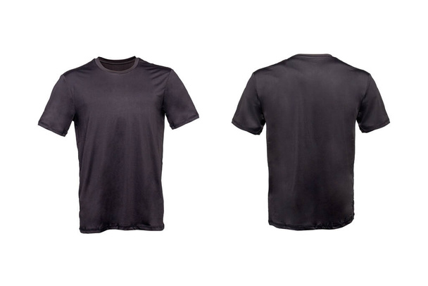 Front and back black t-shirts used as design template. isolated on white background - Φωτογραφία, εικόνα