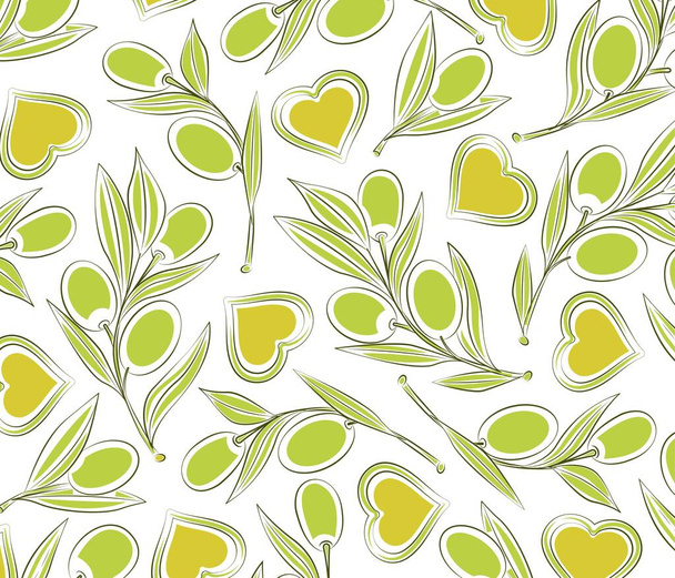 Olive branches and saucers with olive oil. Sample. Background. Monochrome, stylized image. Close-up. Vector illustration. - Vektor, kép
